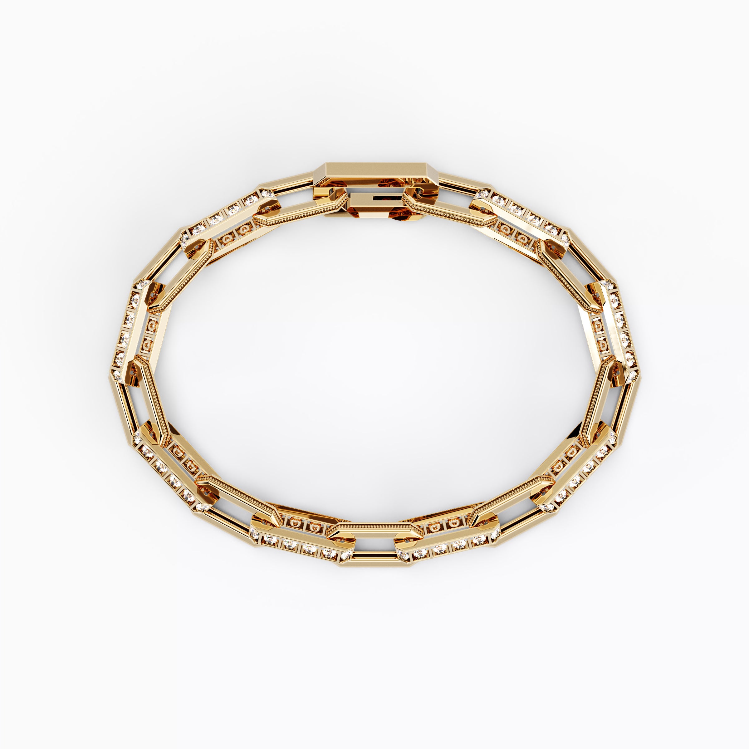secure locking mechanism on gold and diamond chain bracelet.