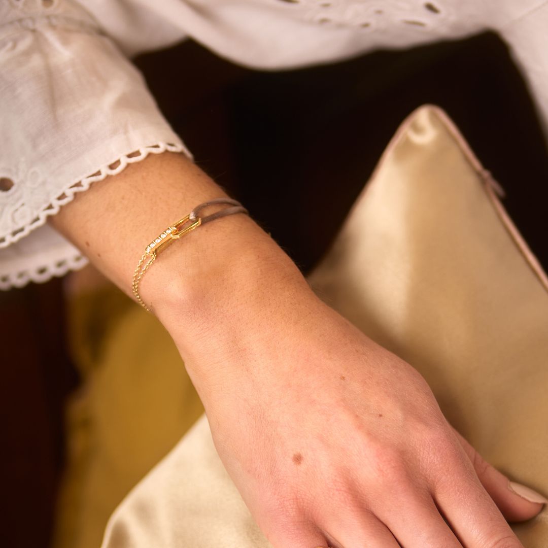 Gold Chain with Satin Lanyard Bracelet 18K Gold | Diamonds