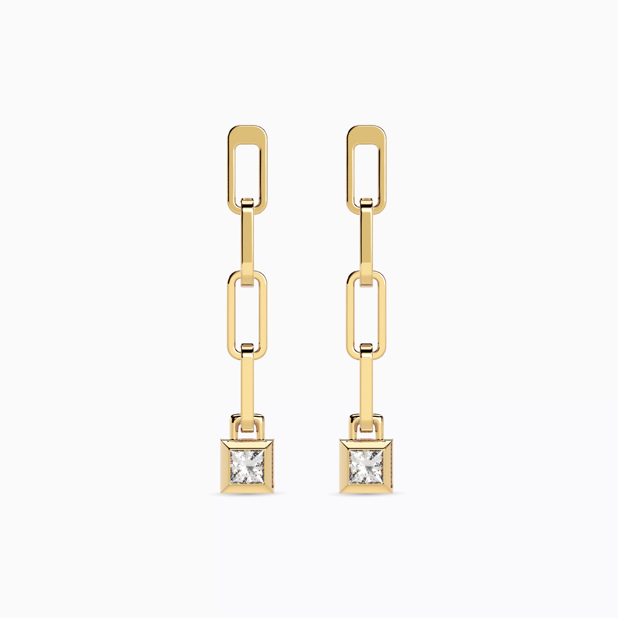 Diamond paperclip drop earrings | 18K Gold