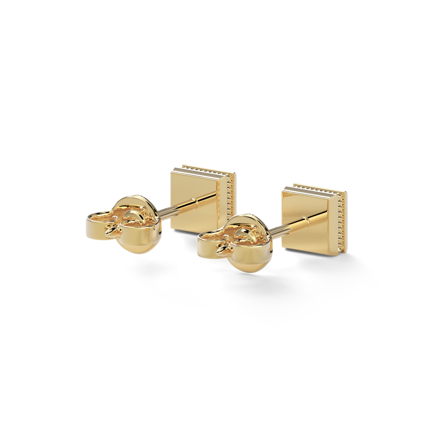 Geometric Textured Edge Stud Earrings | 18K Yellow Gold with Diamonds