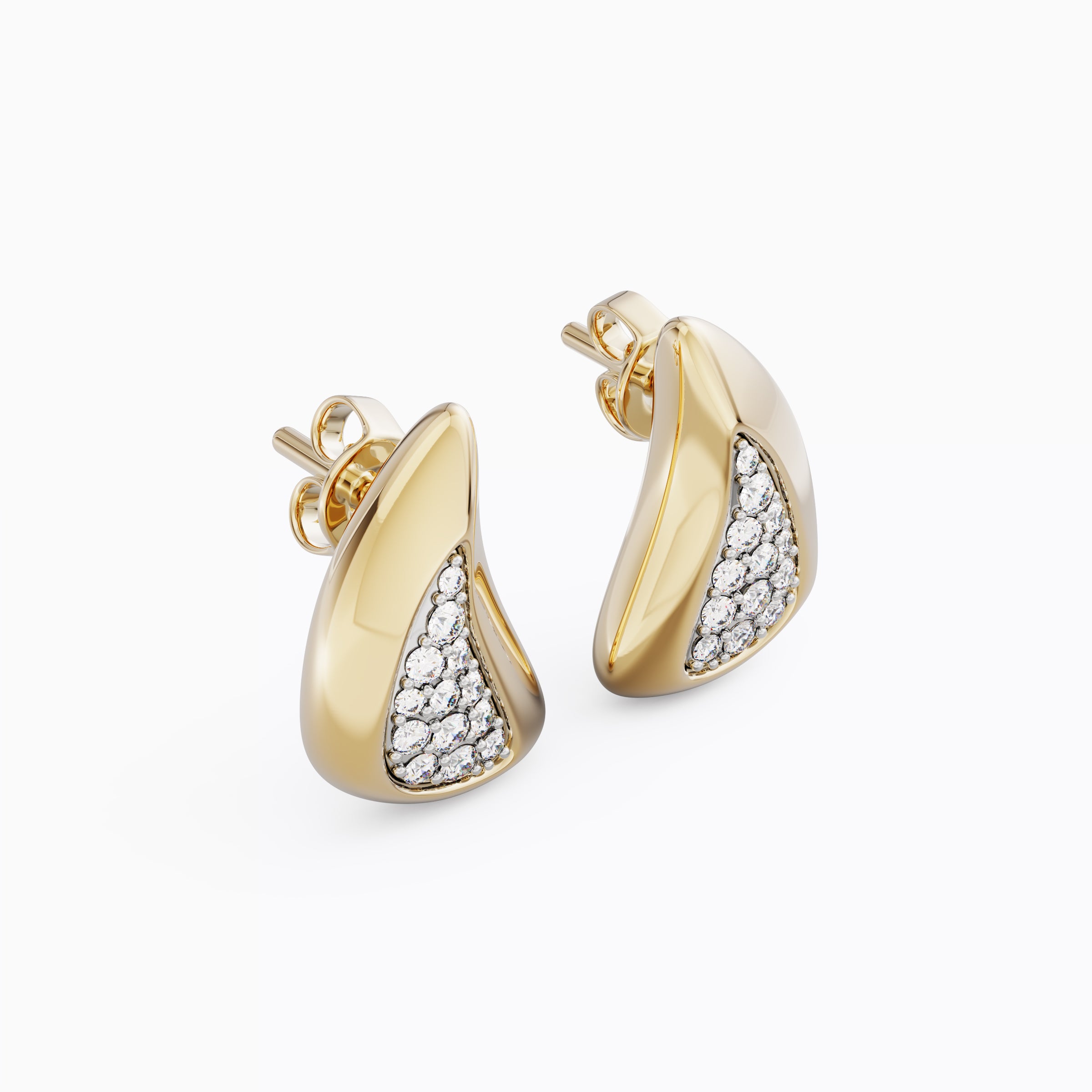 Crescent Earrings in 18K Gold and Platinum with Diamond Pavé