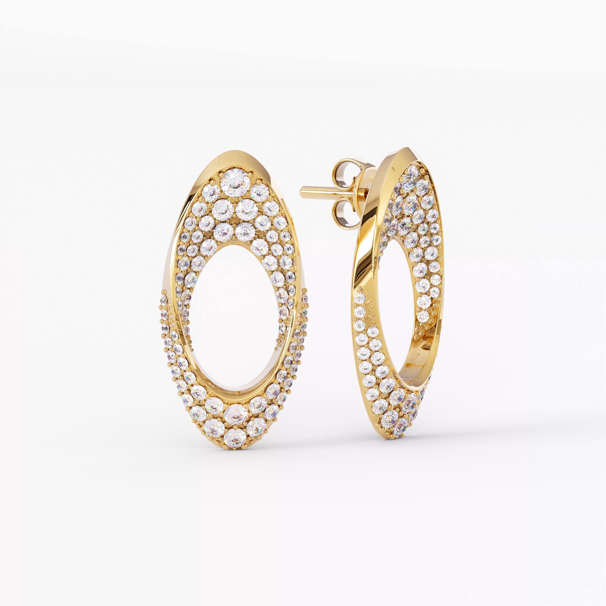 Swiss-Timepiece diamond bezel earrings | 18K Gold