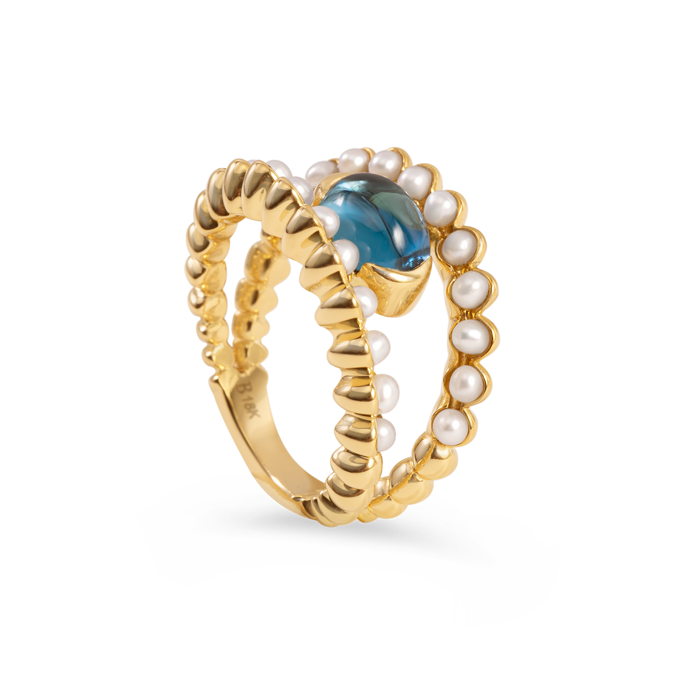 Topaz and Akoya Pearl Ring 18K Gold
