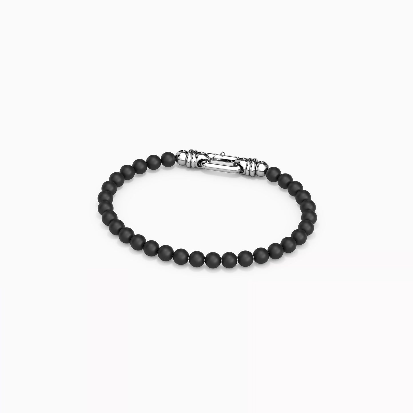 Onyx Beaded Buckle Bracelet in Sterling Silver 6mm