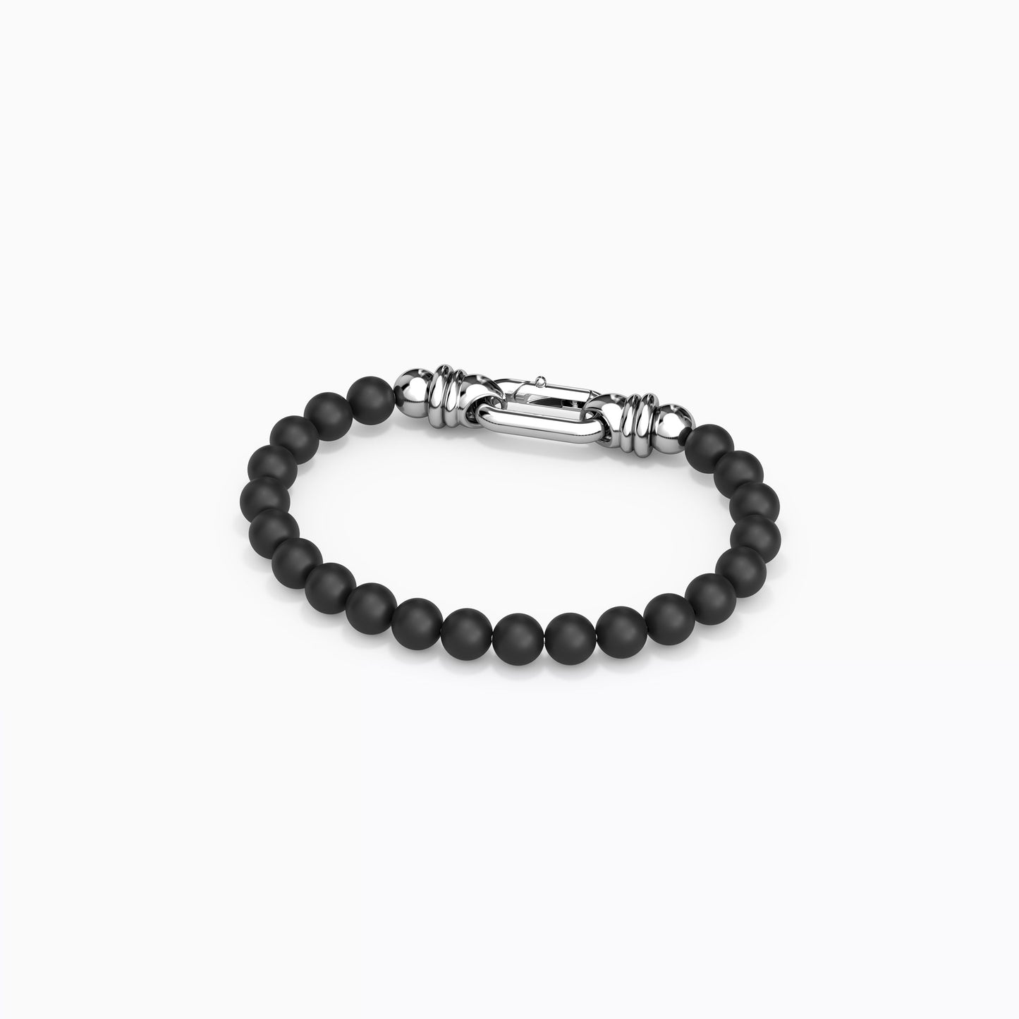 Onyx Beaded Buckle Bracelet in Sterling Silver 8mm