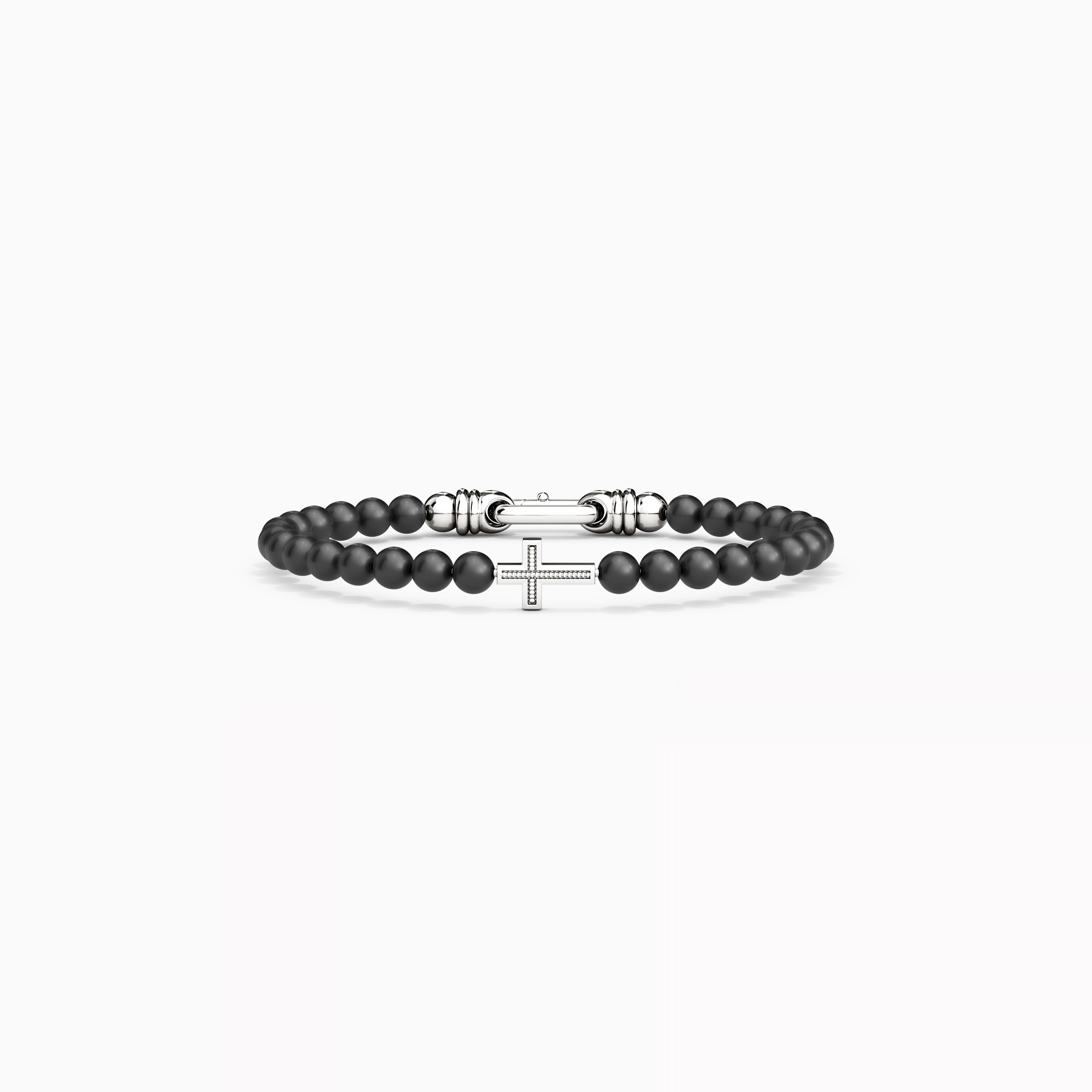 Cross Bracelet in Sterling Silver With 6mm Onyx Beads