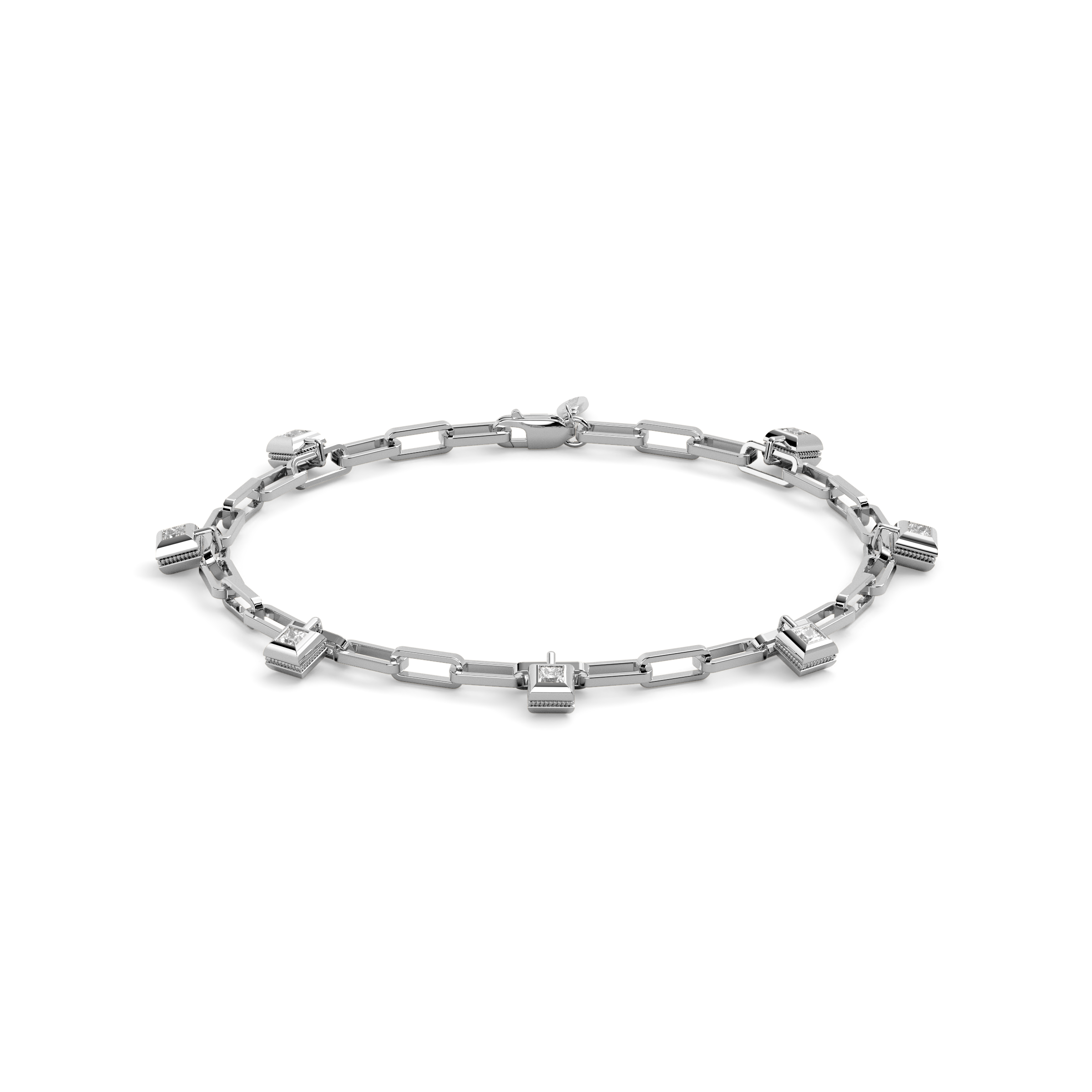 Paperclip Chain Charm Bracelet | Platinum and Diamonds