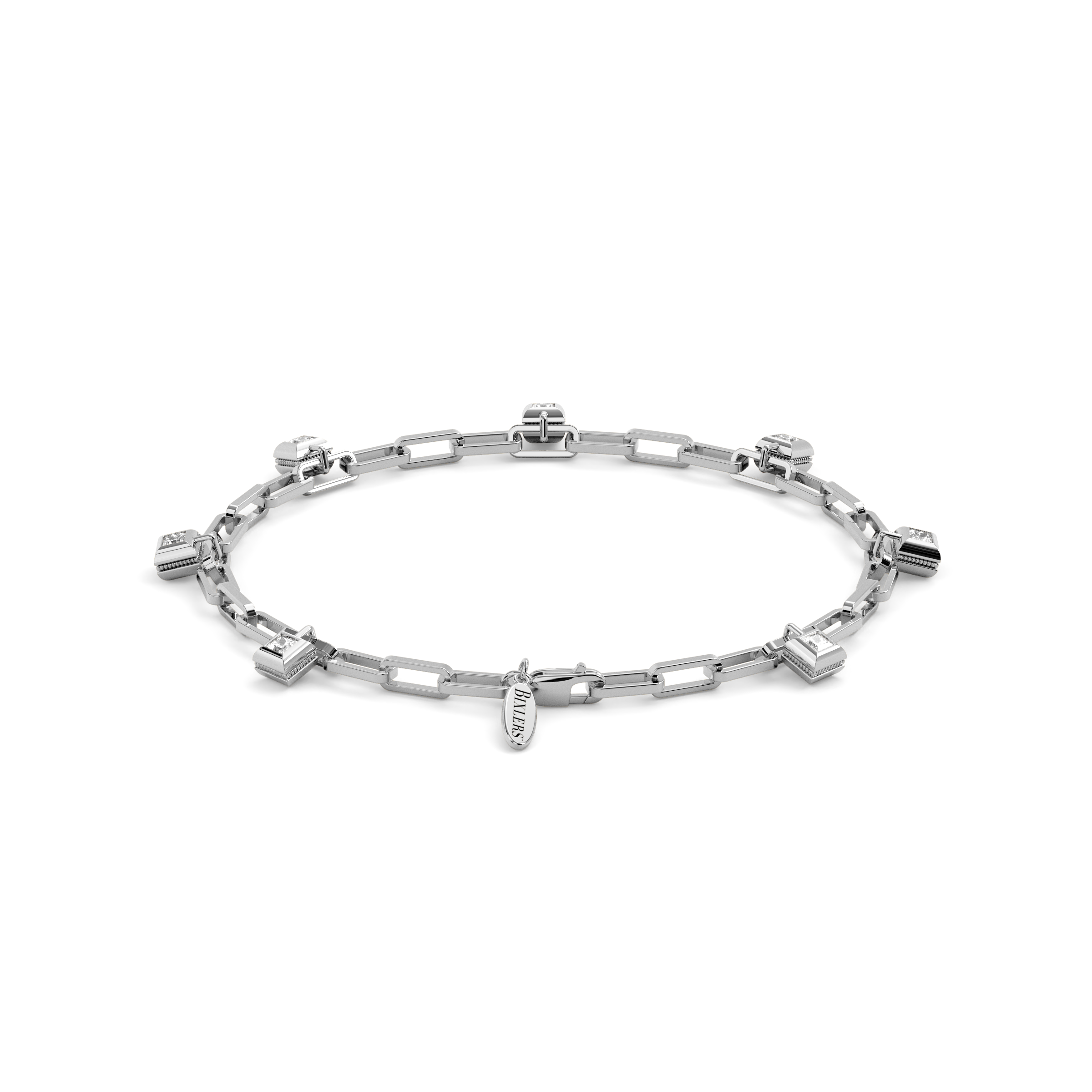 Paperclip Chain Charm Bracelet | Platinum and Diamonds