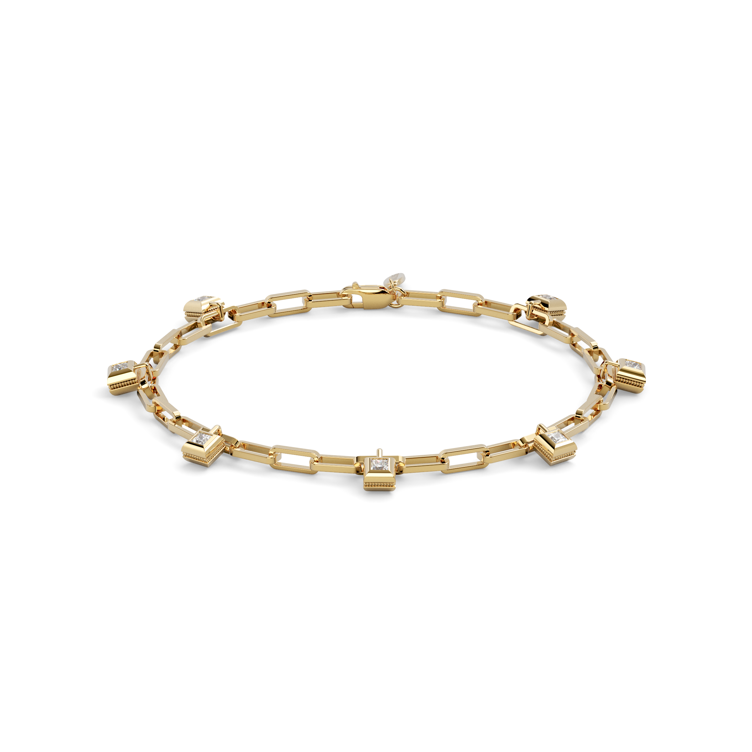 Paperclip Chain Charm Bracelet | 18K Yellow Gold and Diamonds