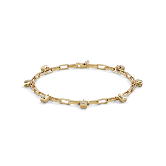 Paperclip Chain Charm Bracelet | 18K Yellow Gold and Diamonds
