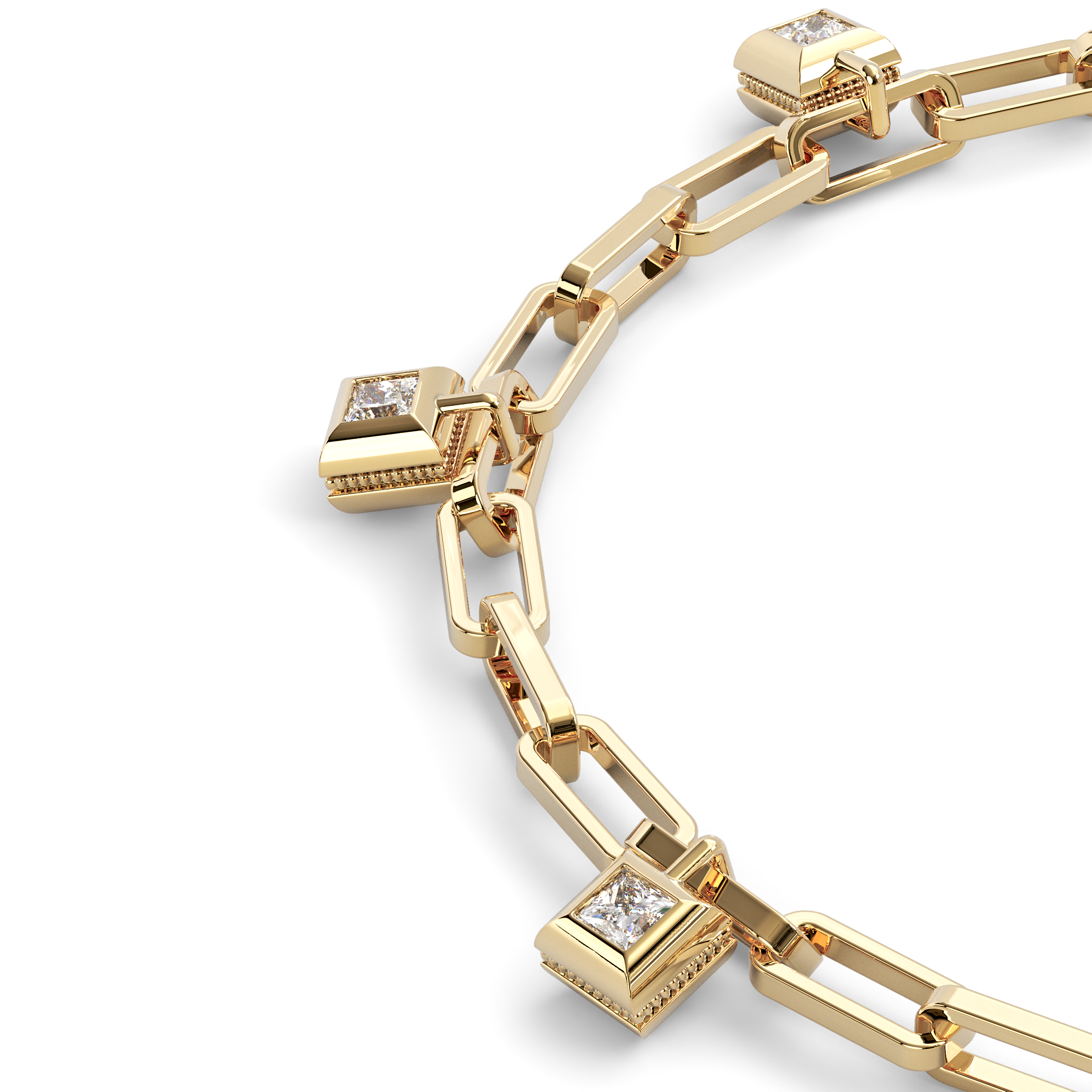 Paperclip Chain Charm Bracelet | 18K Yellow Gold and Diamonds
