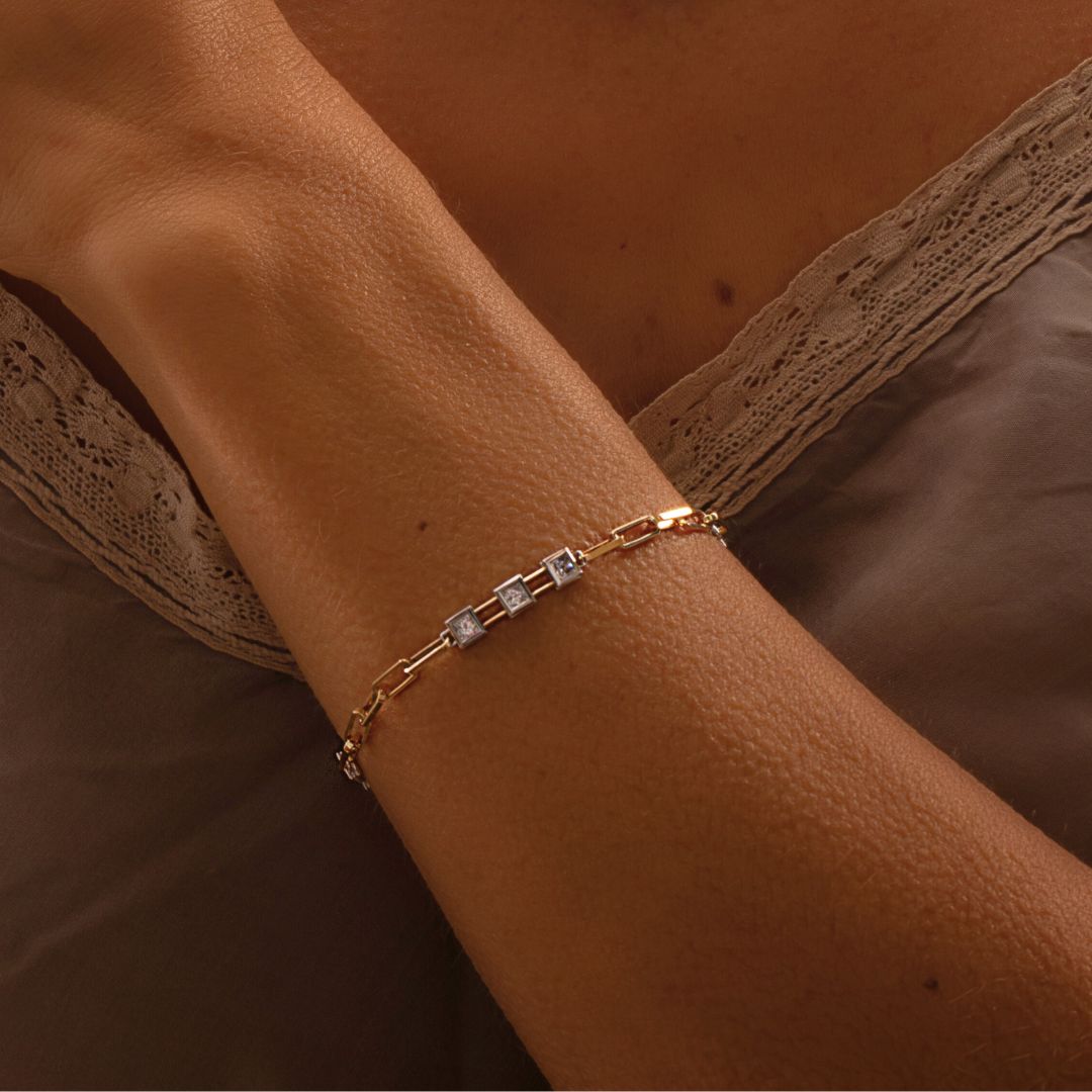 Diamond paperclip chain bracelet | 18K Gold
