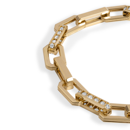 Diamond-Studded Gold Chain Bracelet | 18K Gold
