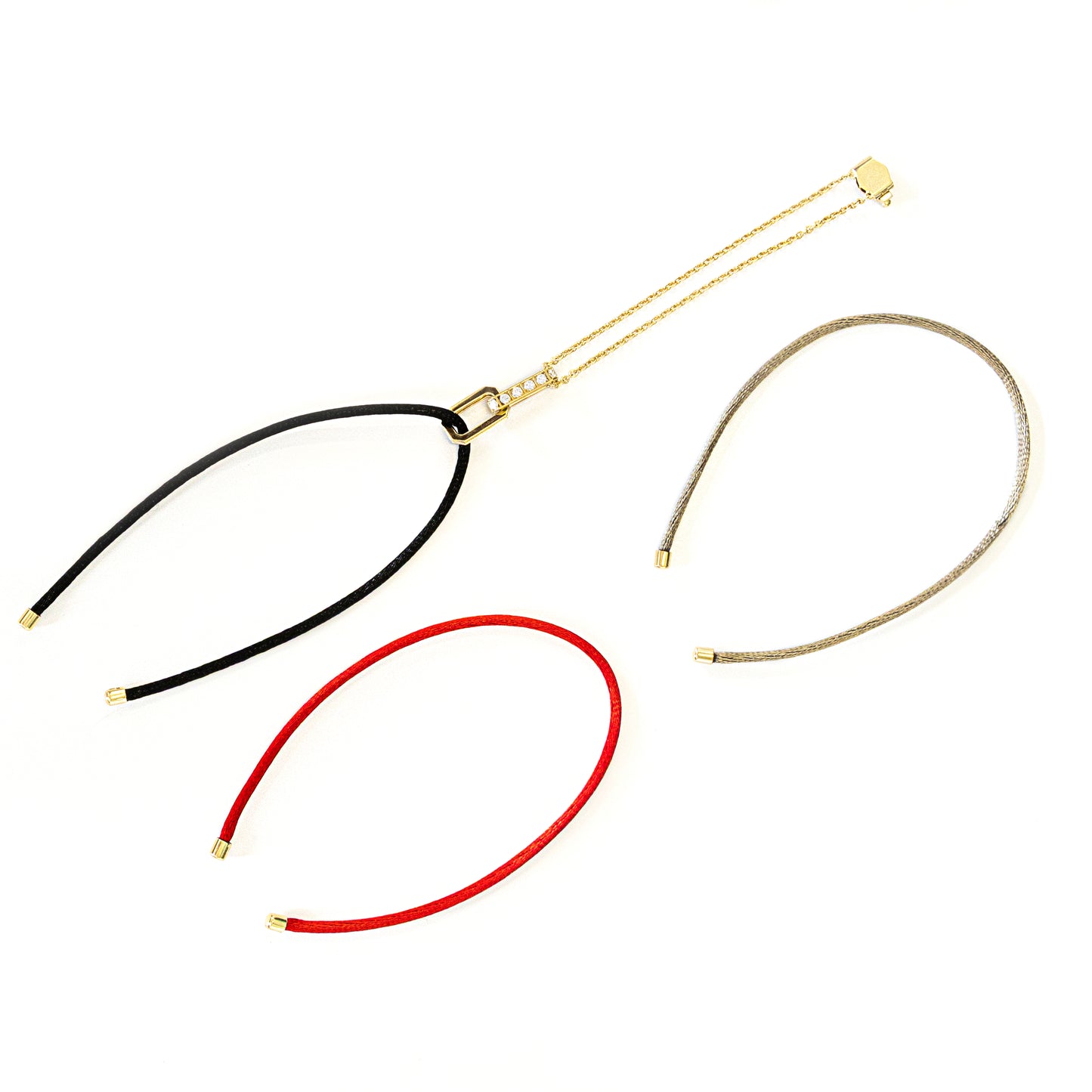 Gold Chain with Satin Lanyard Bracelet 18K Gold | Diamonds