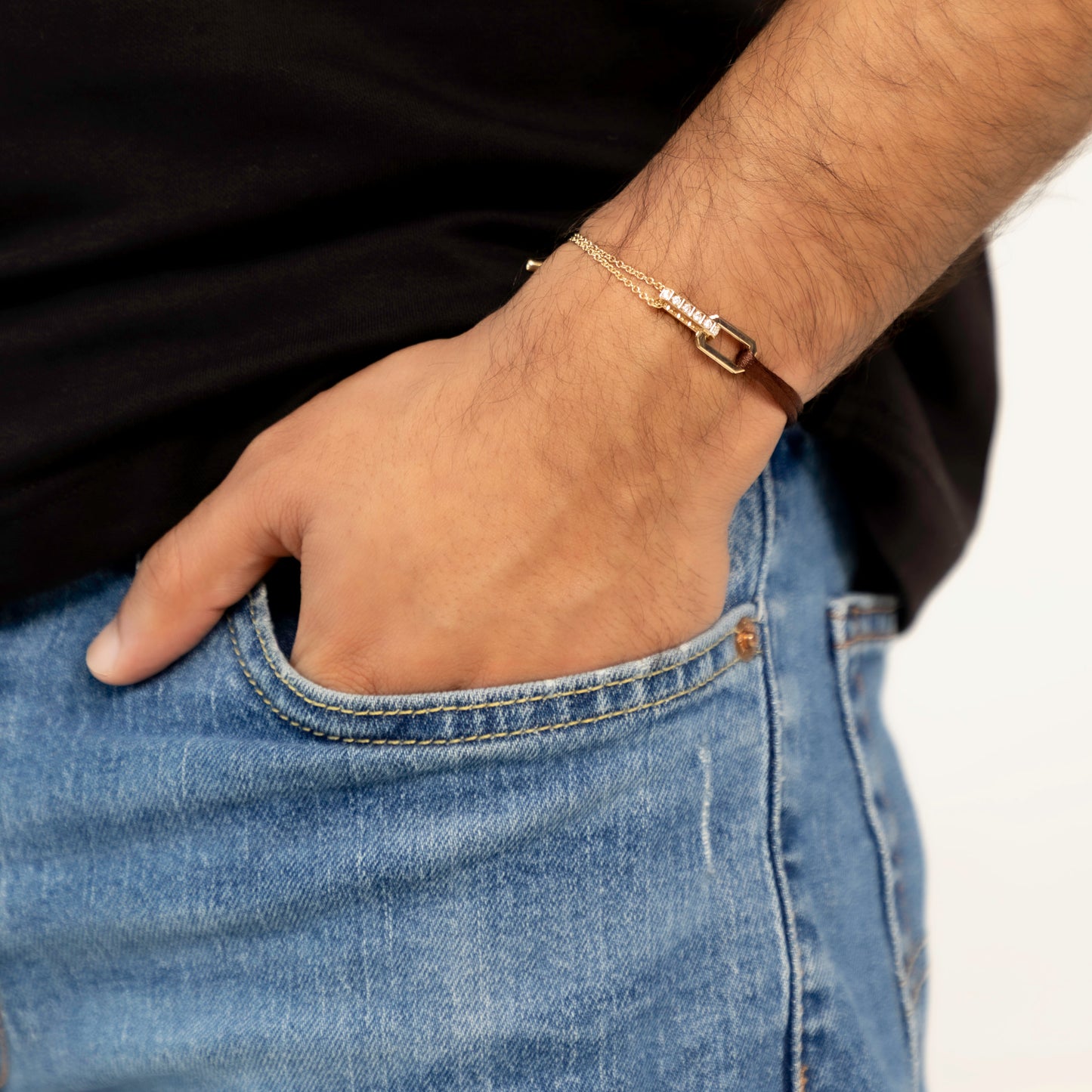 Gold Chain with Satin Lanyard Bracelet 18K Gold | Diamonds