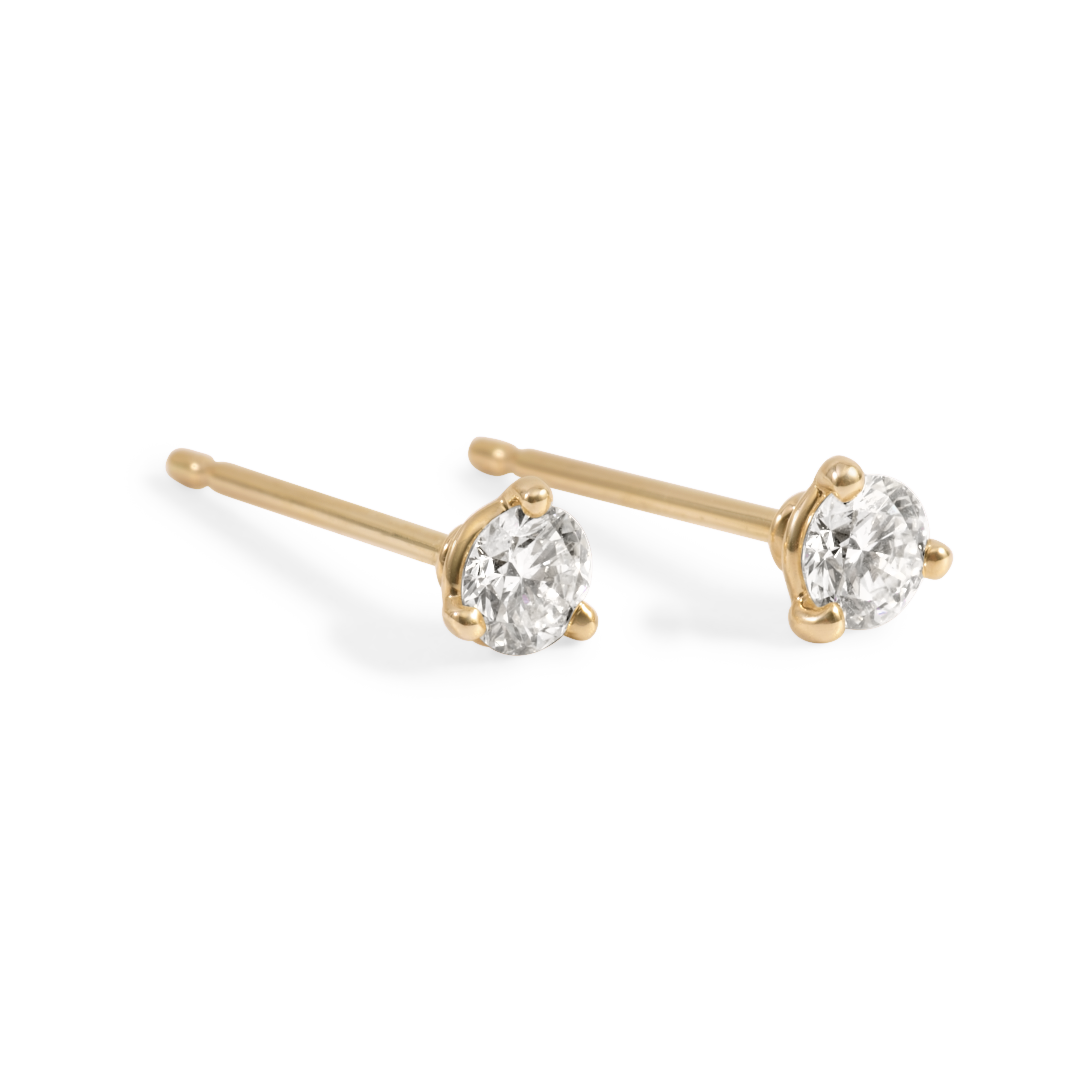 Solitaire Round Diamond 3 Prong Stud Earrings| 14K Gold