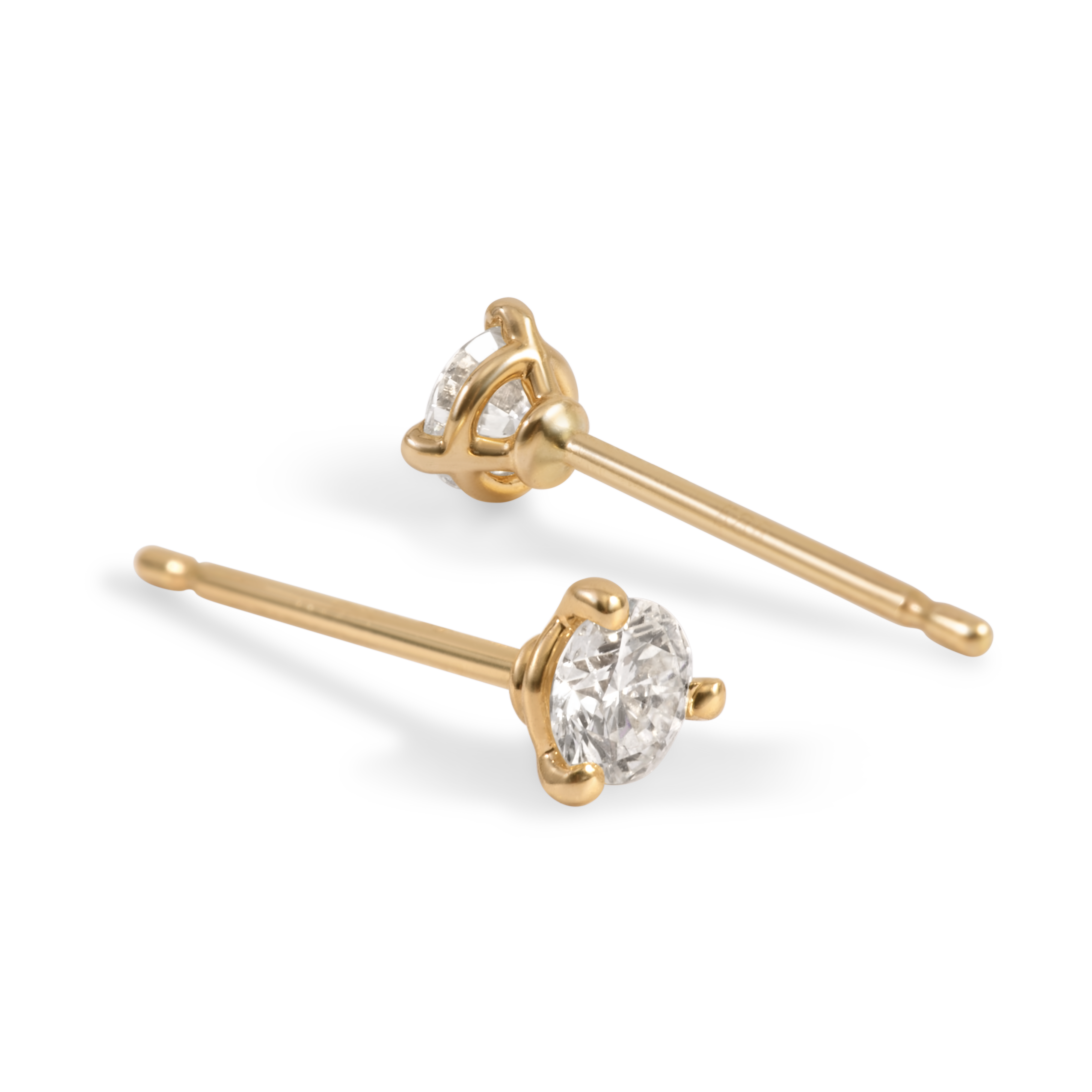 Solitaire Round Diamond 3 Prong Stud Earrings| 14K Gold