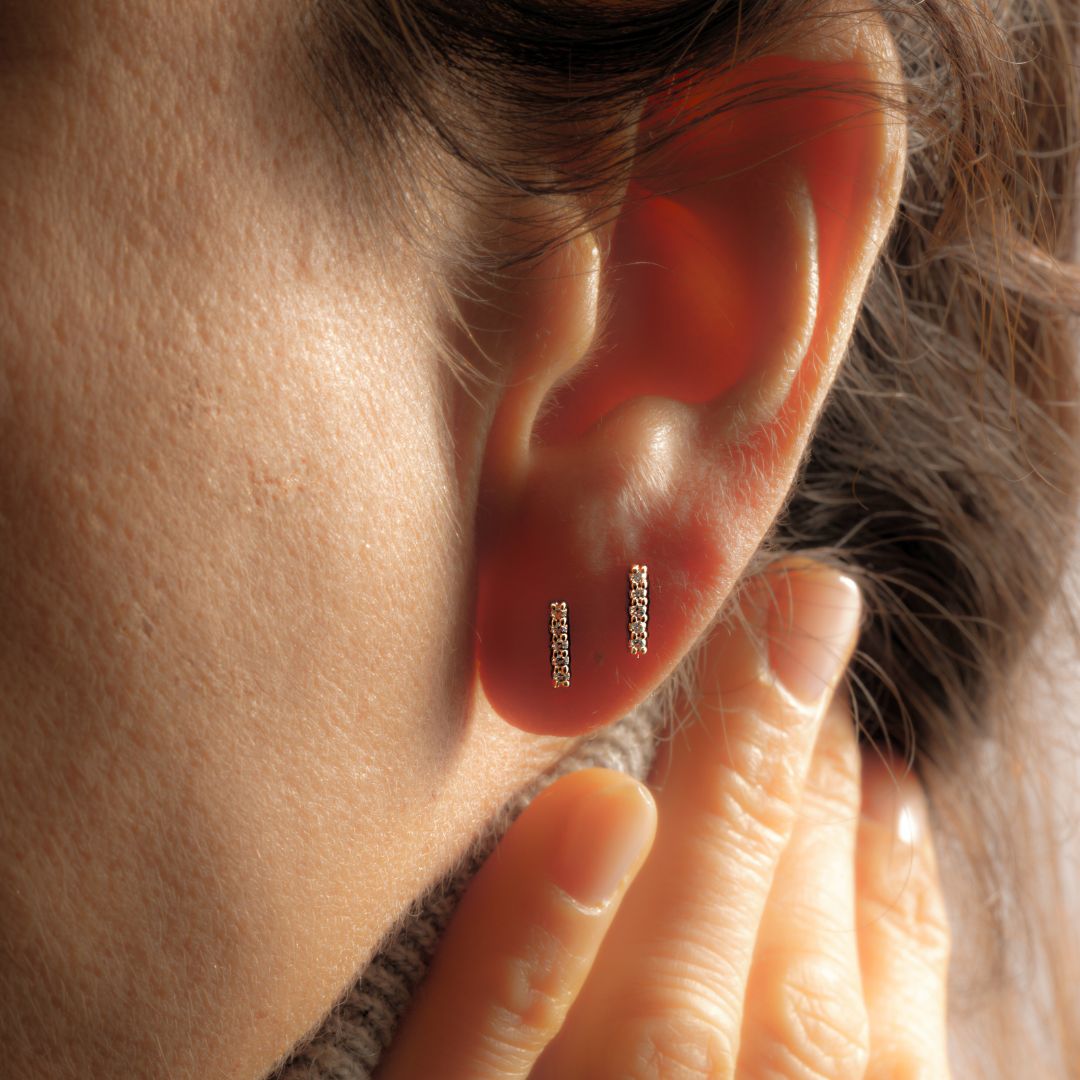 Petite Bar Diamond Earrings | 14K Gold