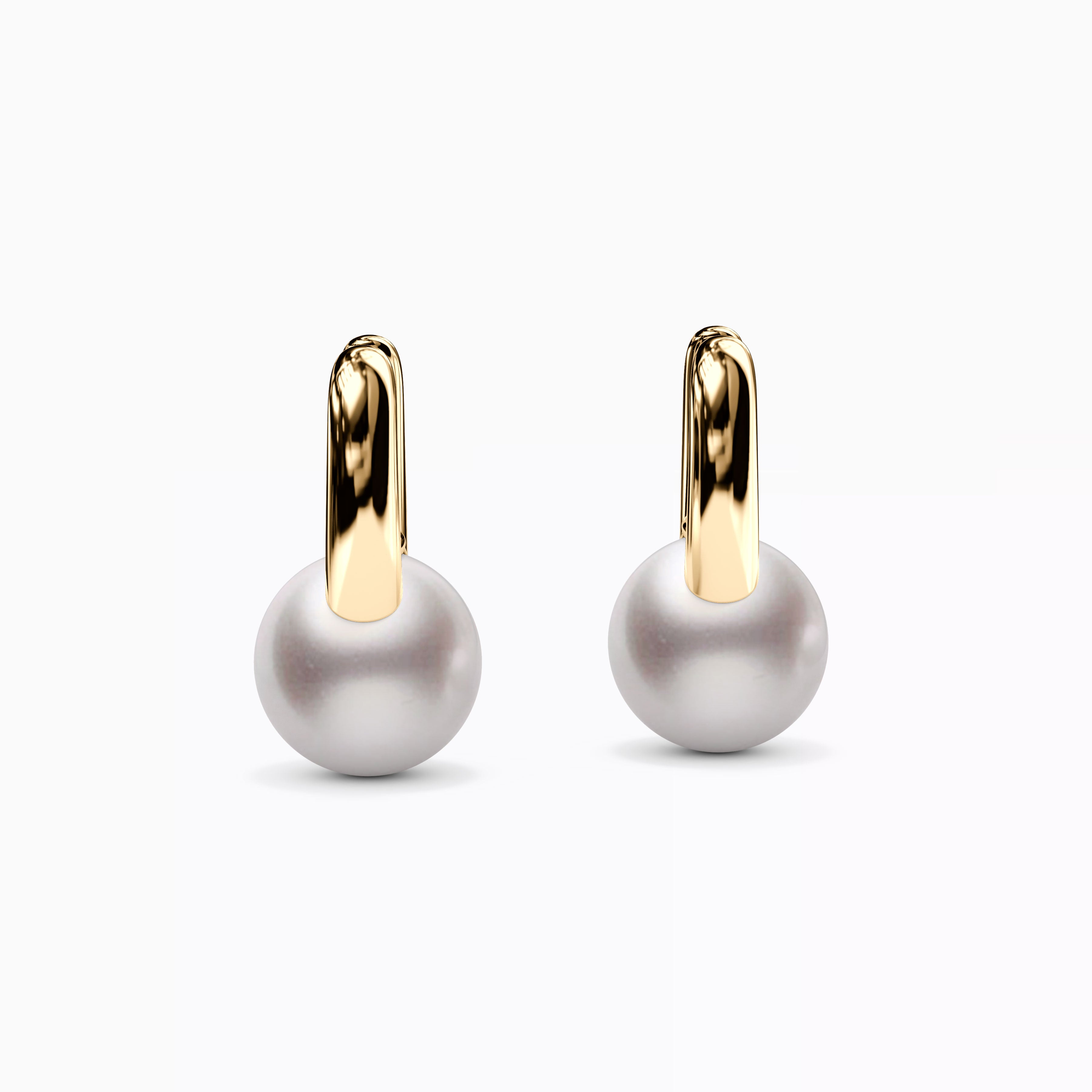 Boucles d'oreilles créoles Huggie en perles Akoya | Or 14 carats