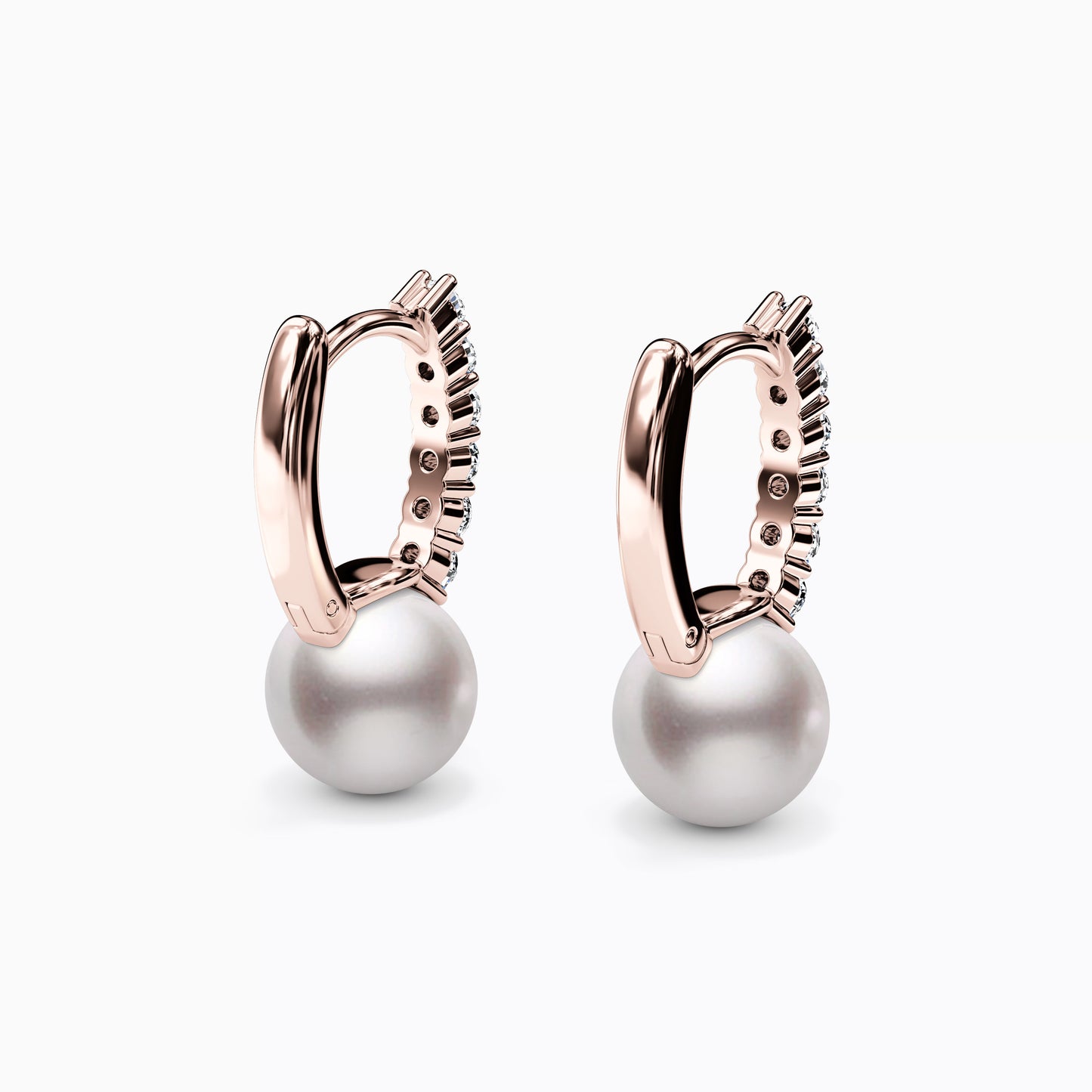 Huggie Hoop Diamond & Akoya Pearl Earrings in 14K Gold