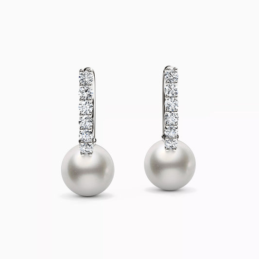 Huggie Hoop Diamond & Akoya Pearl Earrings in 14K Gold