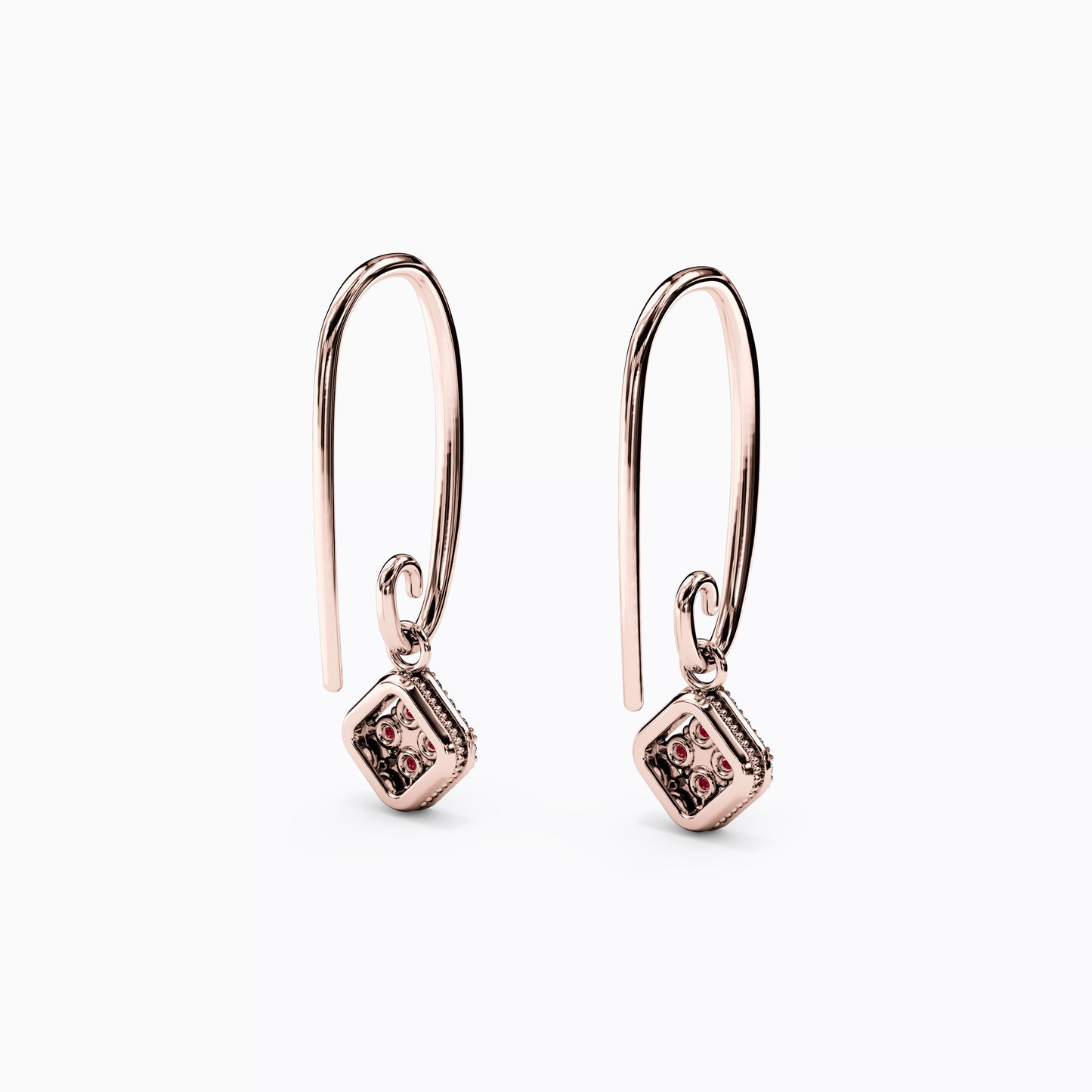 Shared Prong Drop Earrings in 14K Gold With Rubies And Diamonds