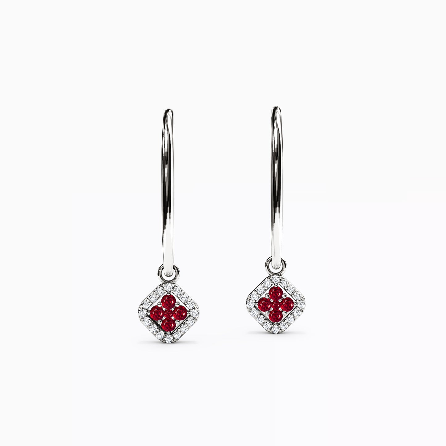 Shared Prong Drop Earrings in 14K Gold With Rubies And Diamonds