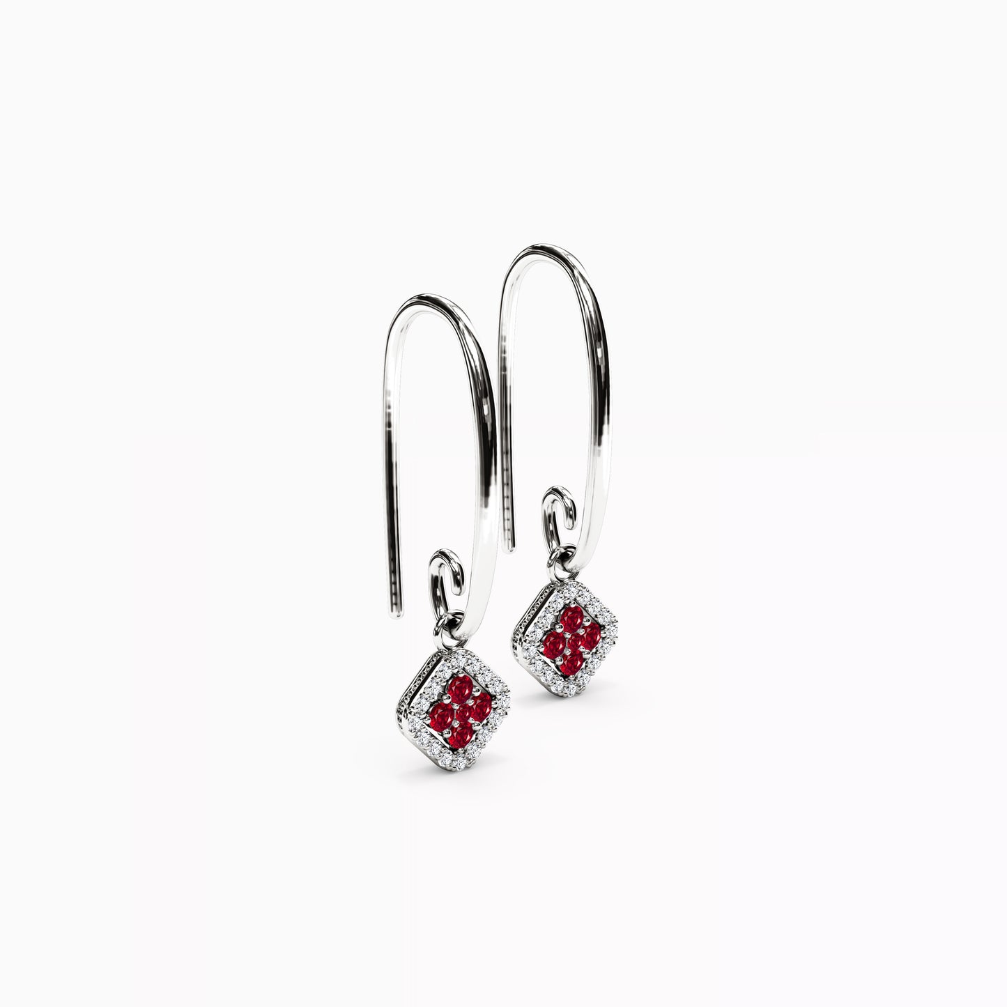 Shared Prong Drop Earrings in 14K Gold With Rubies And Diamonds
