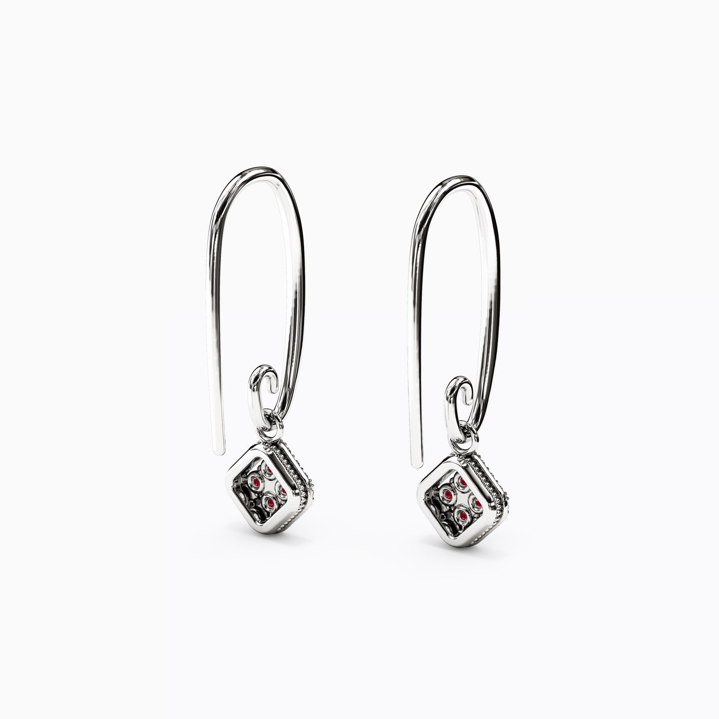 Shared Prong Drop Earrings in 14K Gold With Rubies And Diamonds