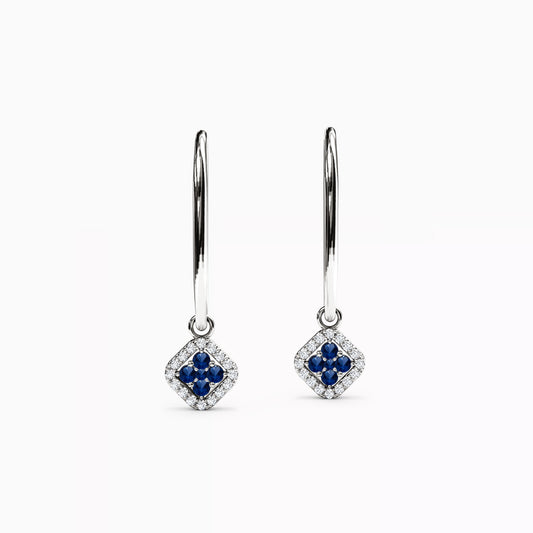 Shared Prong Drop Earrings in 14K Gold With Sapphires And Diamonds