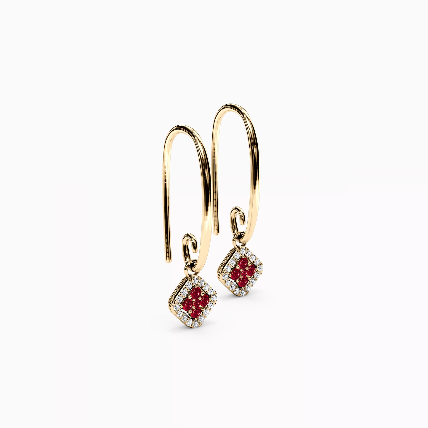 Shared Prong Drop Earrings in 14K Gold With Rubies And Diamonds