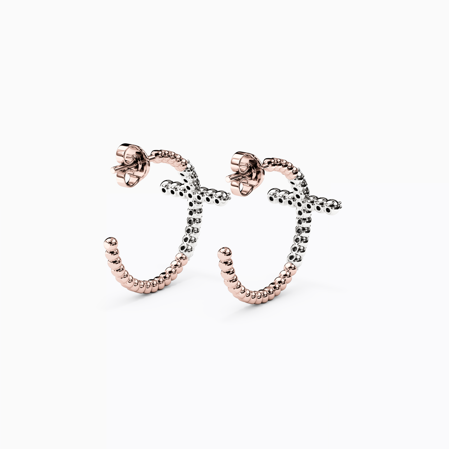 Two-Tone Shared Prong Hoop Earrings in 14K Gold And Platinum With Diamonds