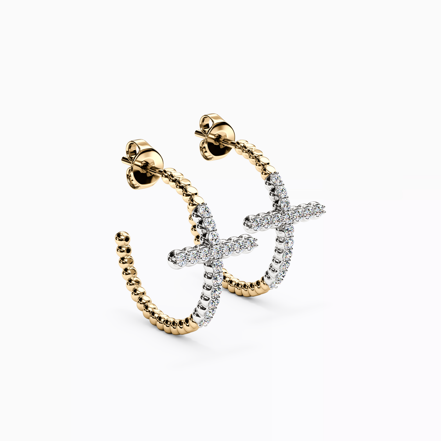 Two-Tone Shared Prong Hoop Earrings in 14K Gold And Platinum With Diamonds