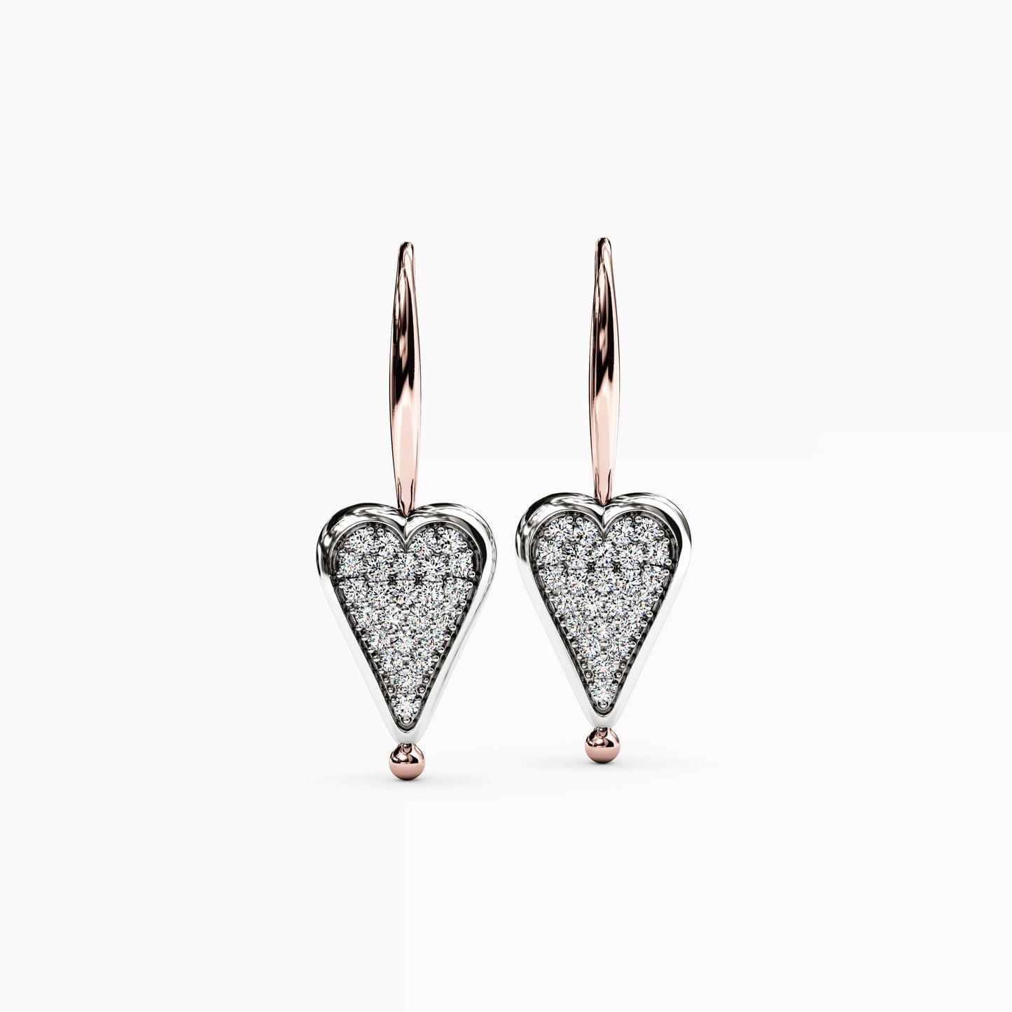 Rare Natural Red Spinel and Diamond Two Sided Spinning Heart Drop Earrings in 14K Gold