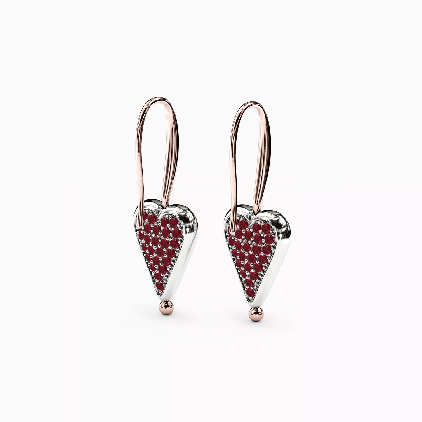 Rare Natural Red Spinel and Diamond Two Sided Spinning Heart Drop Earrings in 14K Gold