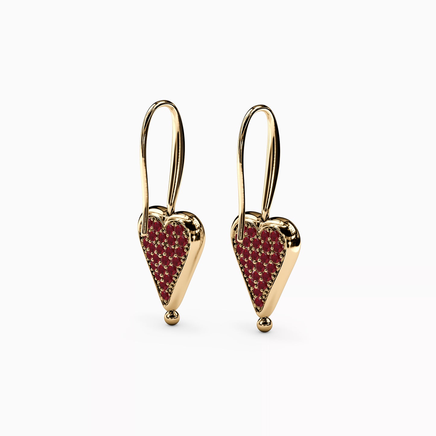 Rare Natural Red Spinel and Diamond Two Sided Spinning Heart Drop Earrings in 14K Gold