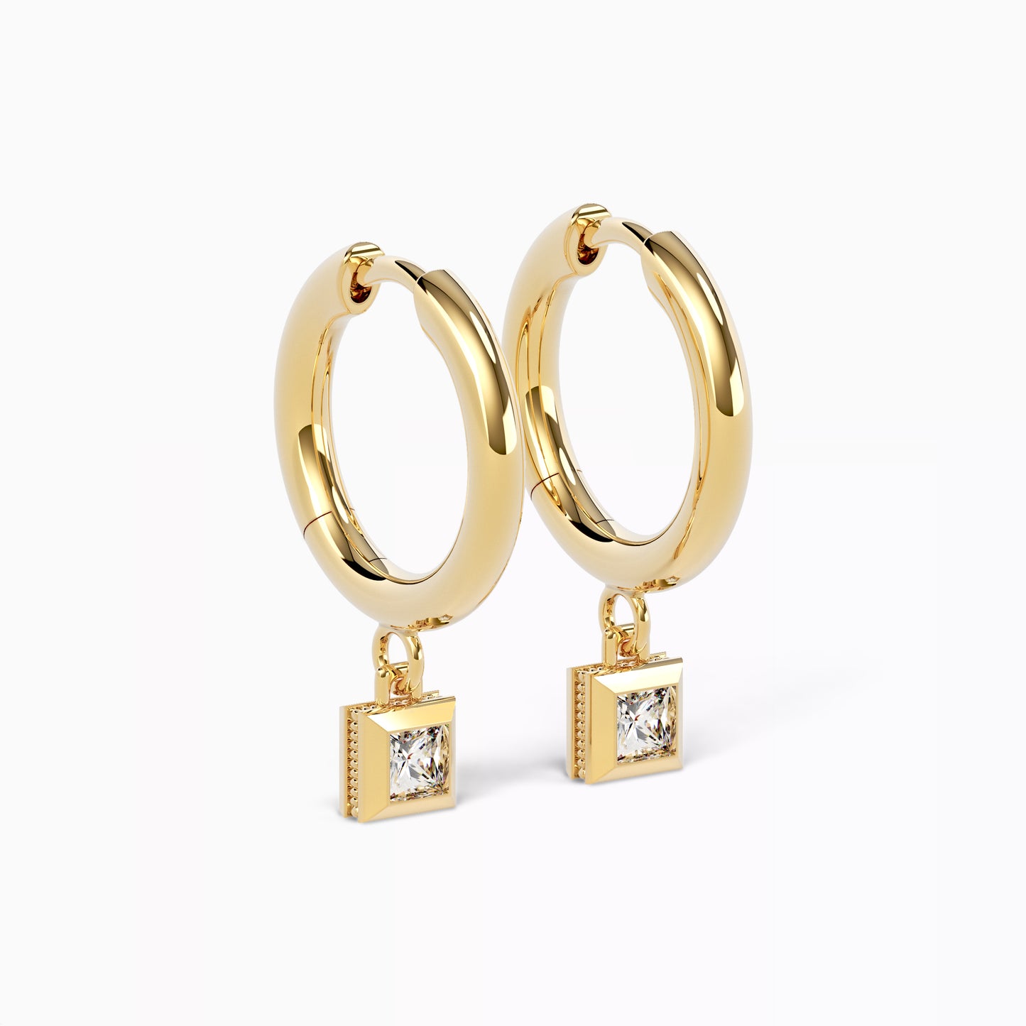 Geometric Drop Hoop Earrings in 18K Yellow Gold with Diamonds