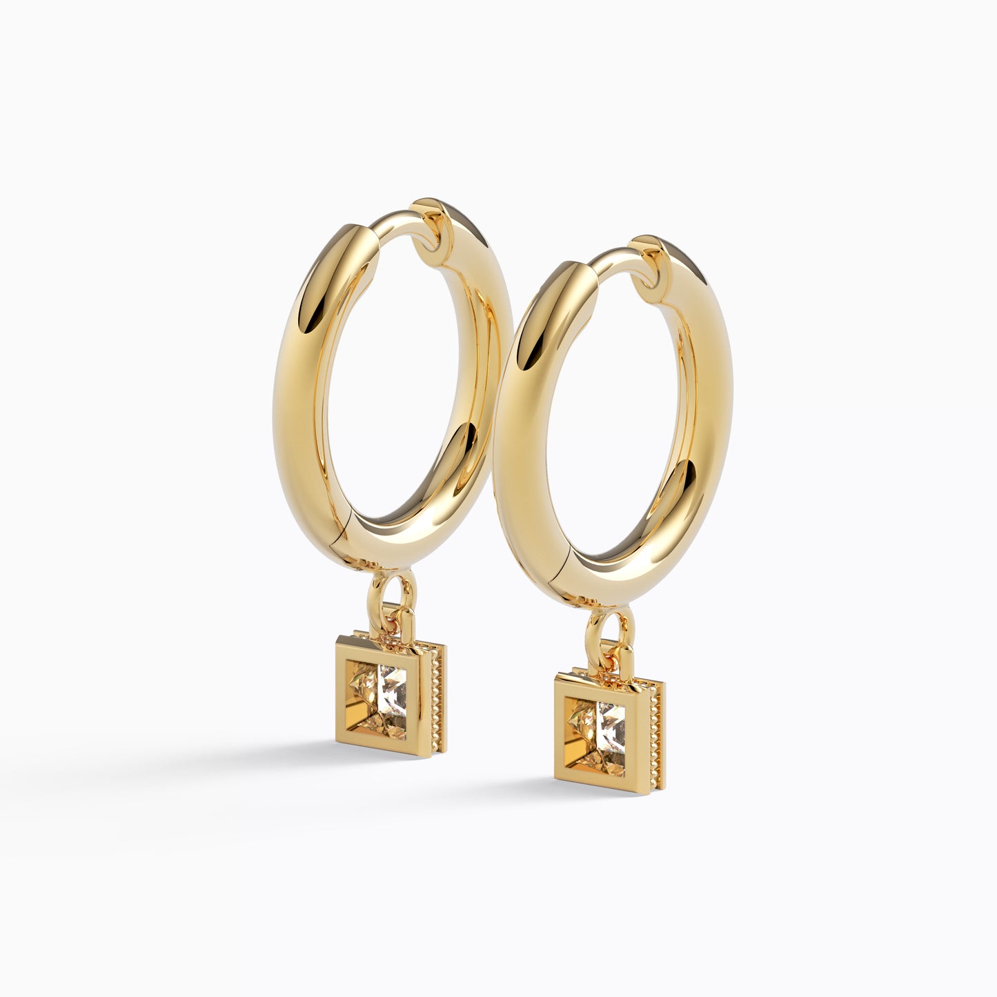 Geometric Drop Hoop Earrings in 18K Yellow Gold with Diamonds