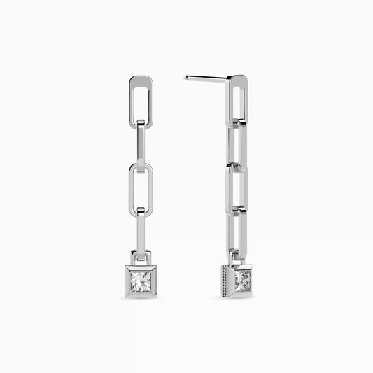 Geometric Paperclip Drop Earrings in Platinum with Diamonds