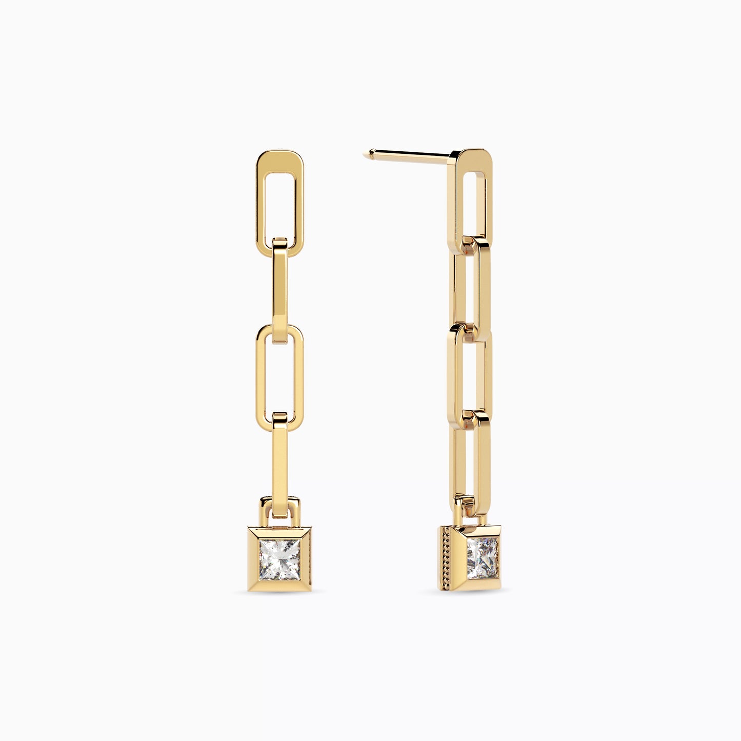 Geometric Paperclip Drop Earrings in 18K Yellow Gold with Diamonds