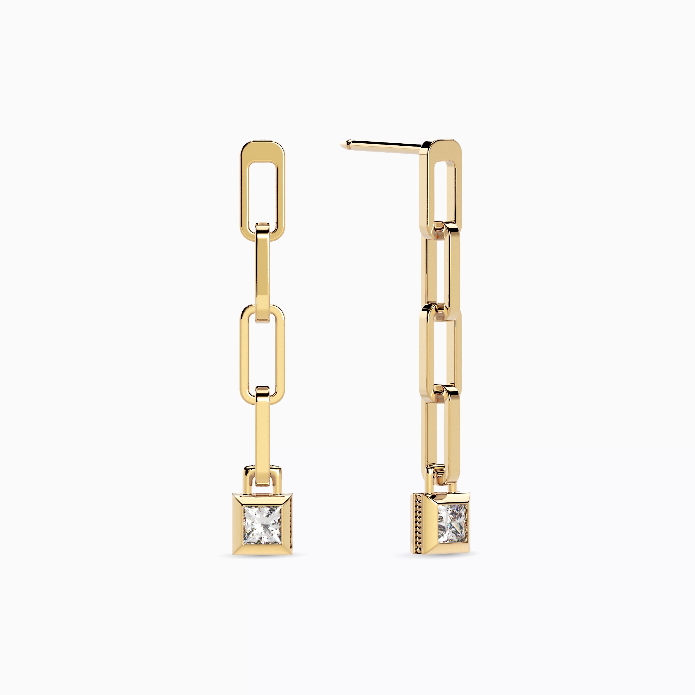 Boucles d'oreilles pendantes en forme de trombone serties de diamants | Or 18 carats