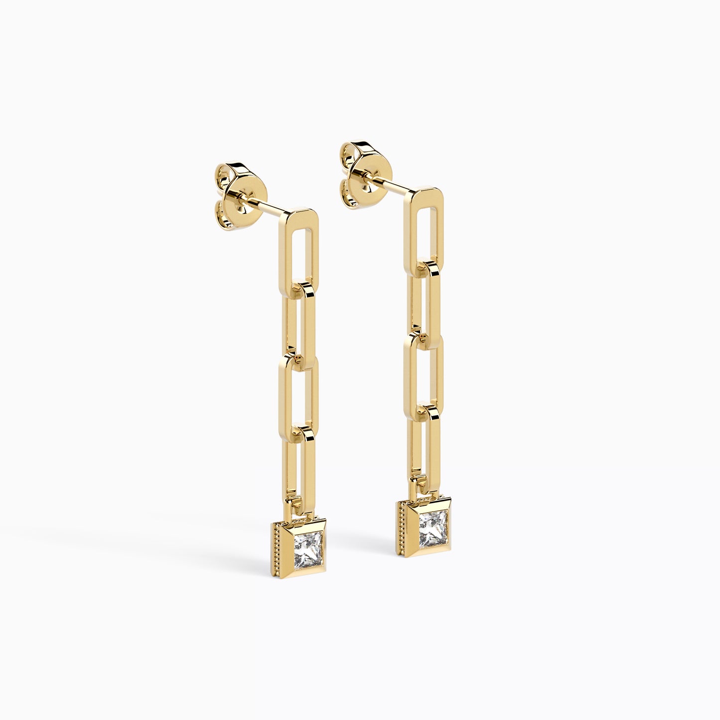 Geometric Paperclip Drop Earrings in 18K Yellow Gold with Diamonds