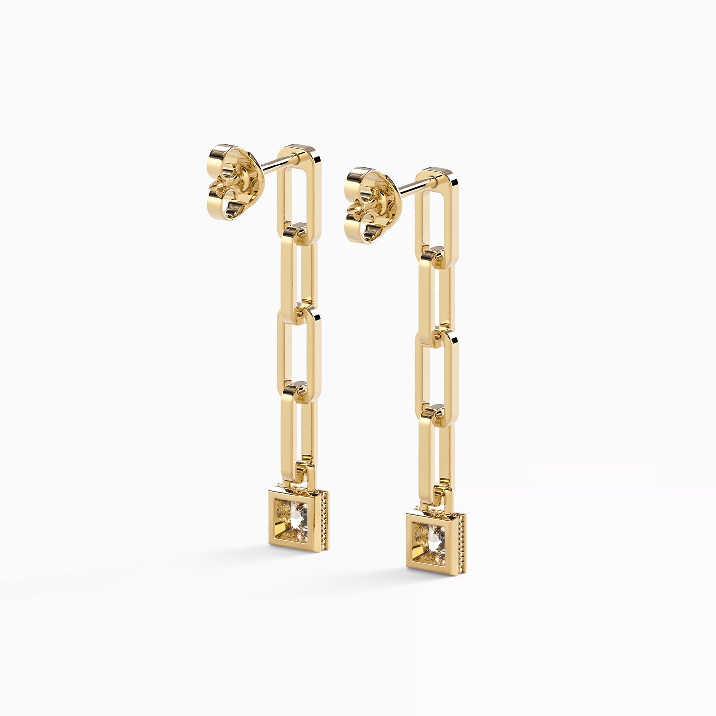 Geometric Paperclip Drop Earrings in 18K Yellow Gold with Diamonds