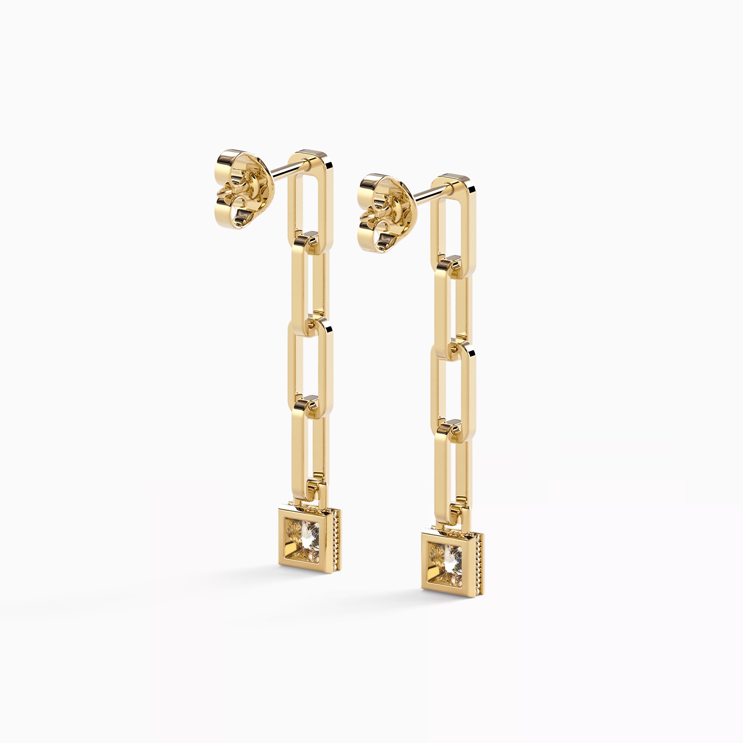 Diamond paperclip drop earrings | 18K Gold
