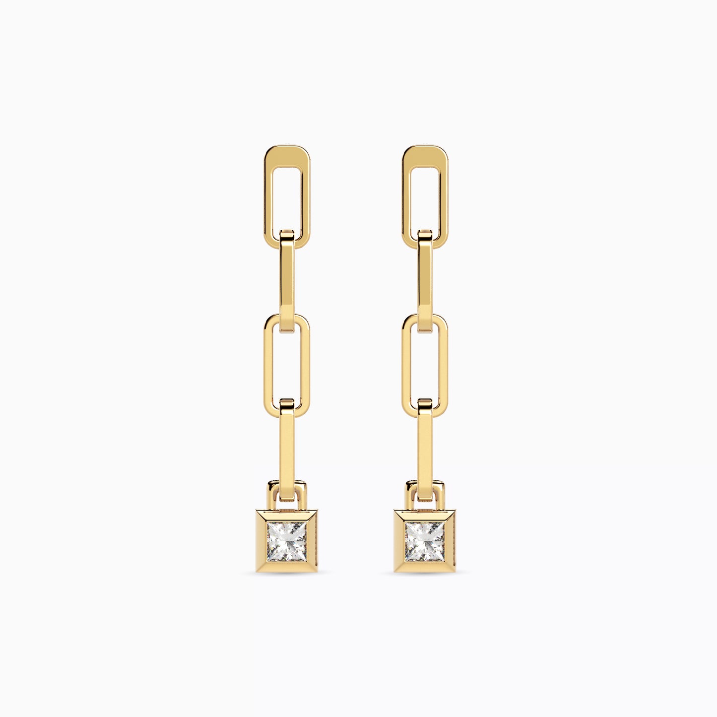 Geometric Paperclip Drop Earrings in 18K Yellow Gold with Diamonds