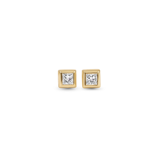 Geometric Stud Earrings | 18K Yellow Gold with Diamonds