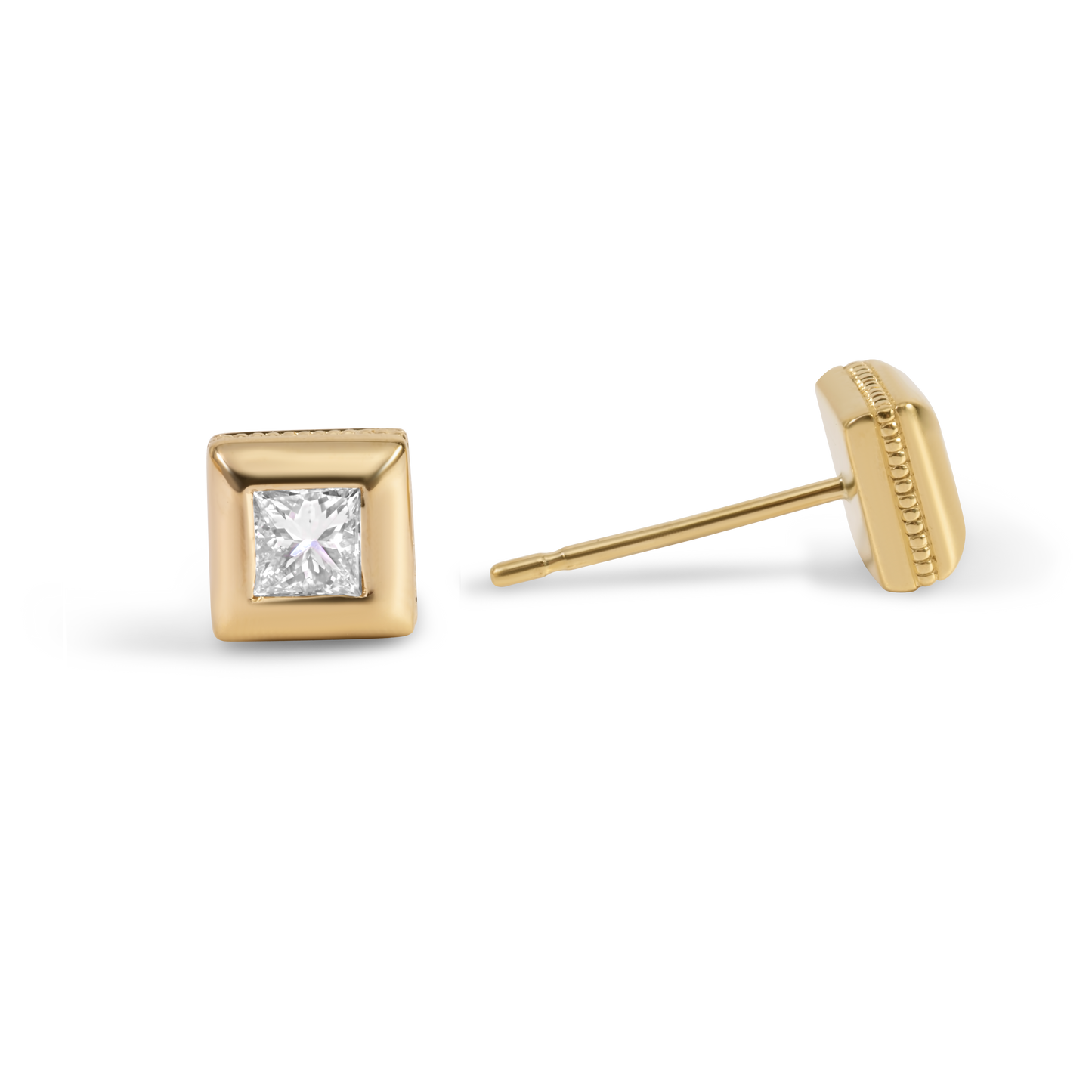 Geometric Stud Earrings | 18K Yellow Gold with Diamonds