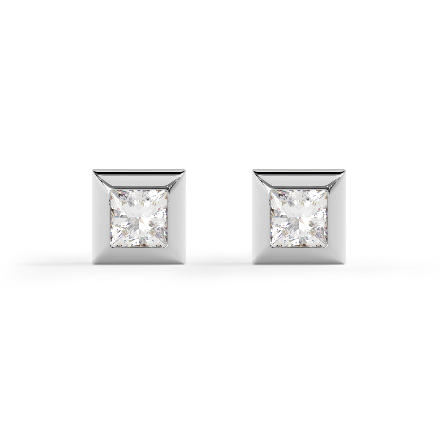 Geometric Textured Edge Stud Earrings | Platinum with Diamonds