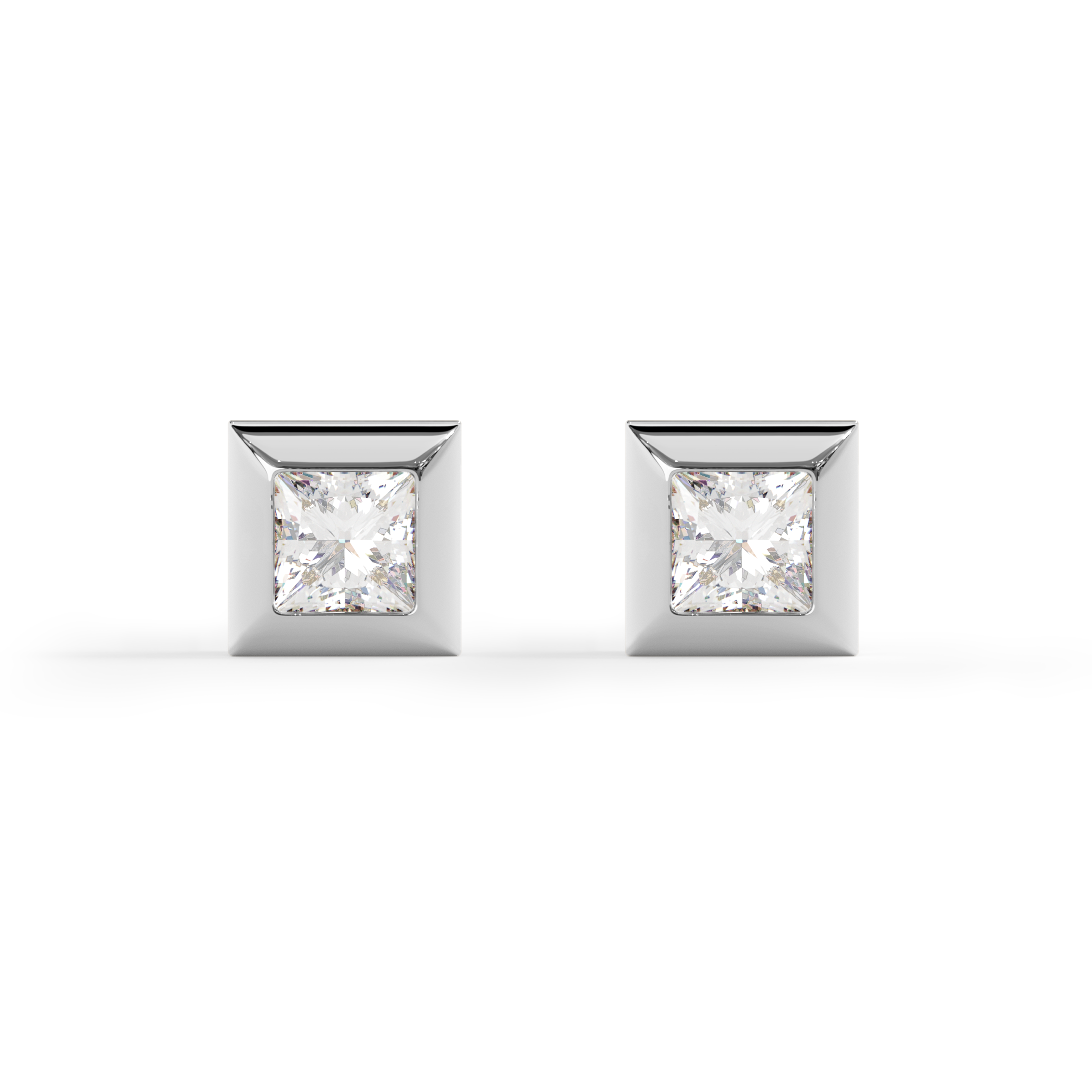 Boucles d'oreilles puces à bord texturé géométrique | Platine et diamants