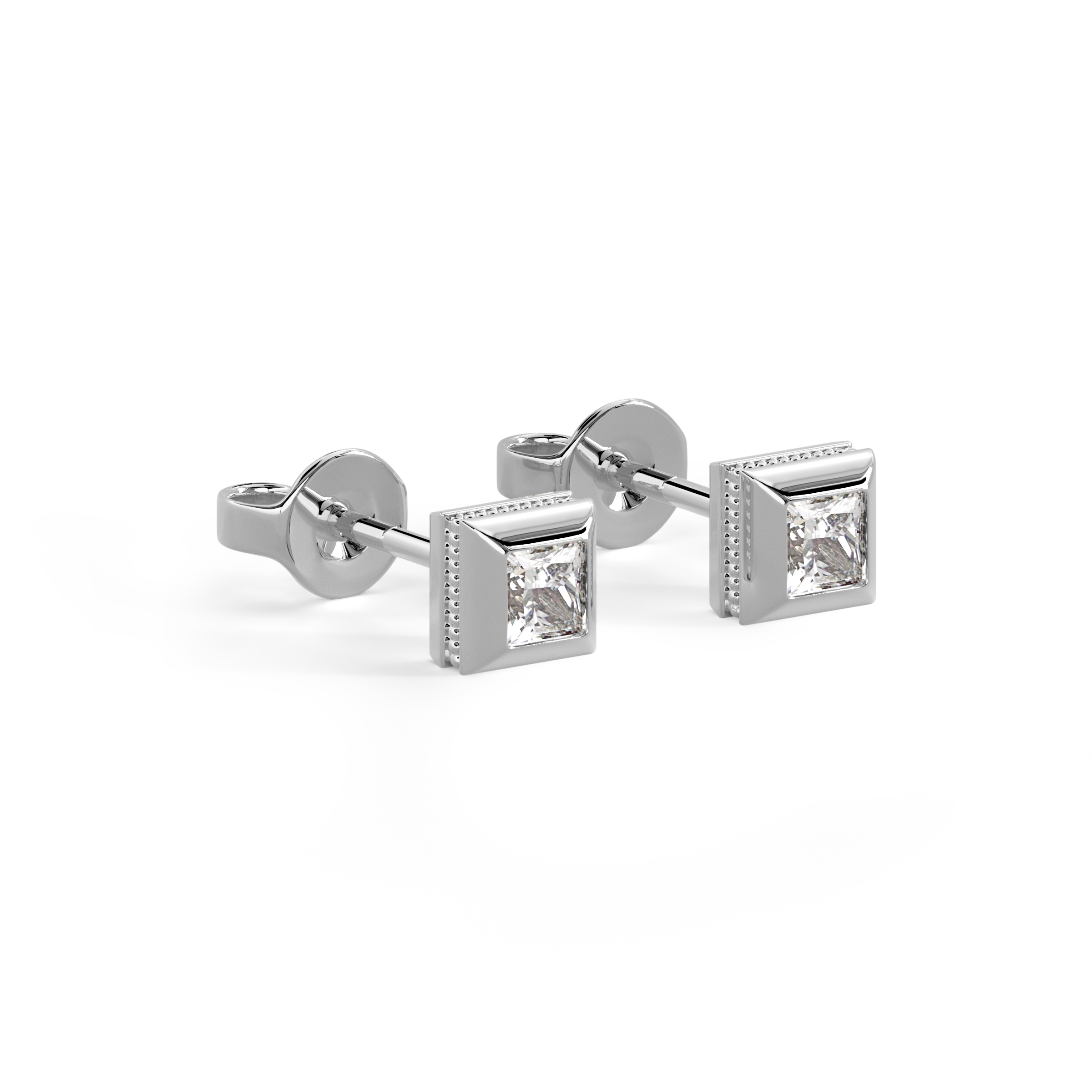 Boucles d'oreilles puces à bord texturé géométrique | Platine et diamants